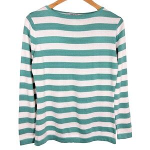 The J. Peterman Venetian Boatneck Sweater Top Size Medium Striped Green White